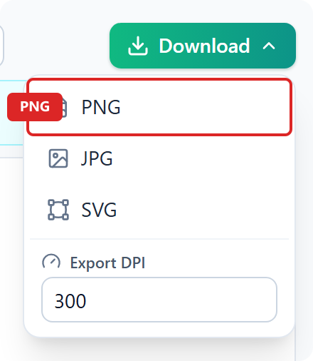 DTF Gang Sheet Download menu open with PNG, JPG, and SVG. Artwork stays on this device.