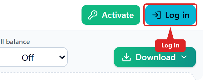 DTF Gang Sheet app with Activate and Log in. Log in highlighted. Artwork stays on this device.